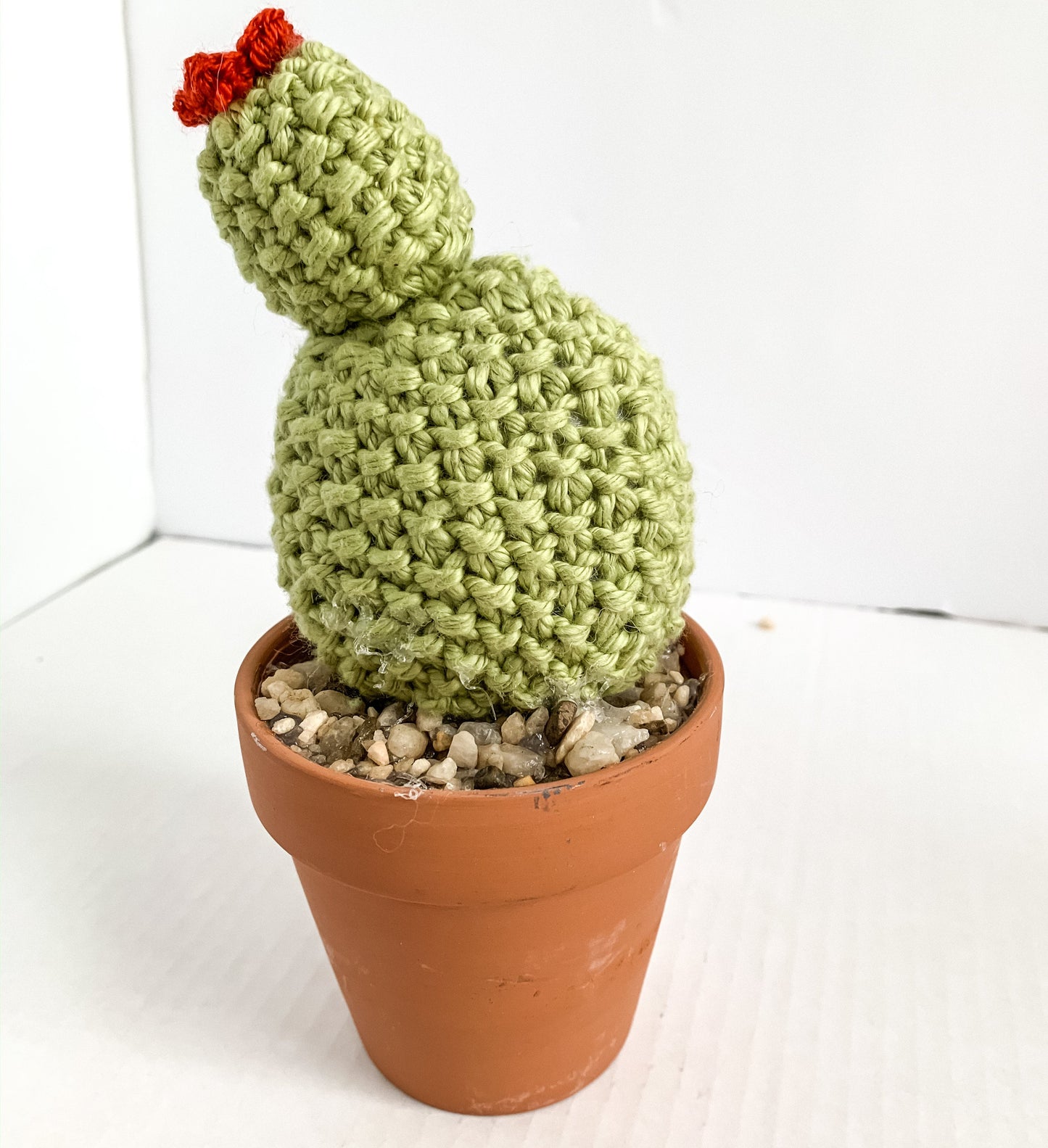 Knit Cactus // Prickly Pear, Knit Cactus Plant with Flower Planted in Terracotta Pot // Boho Home Decor// Home Office Decor