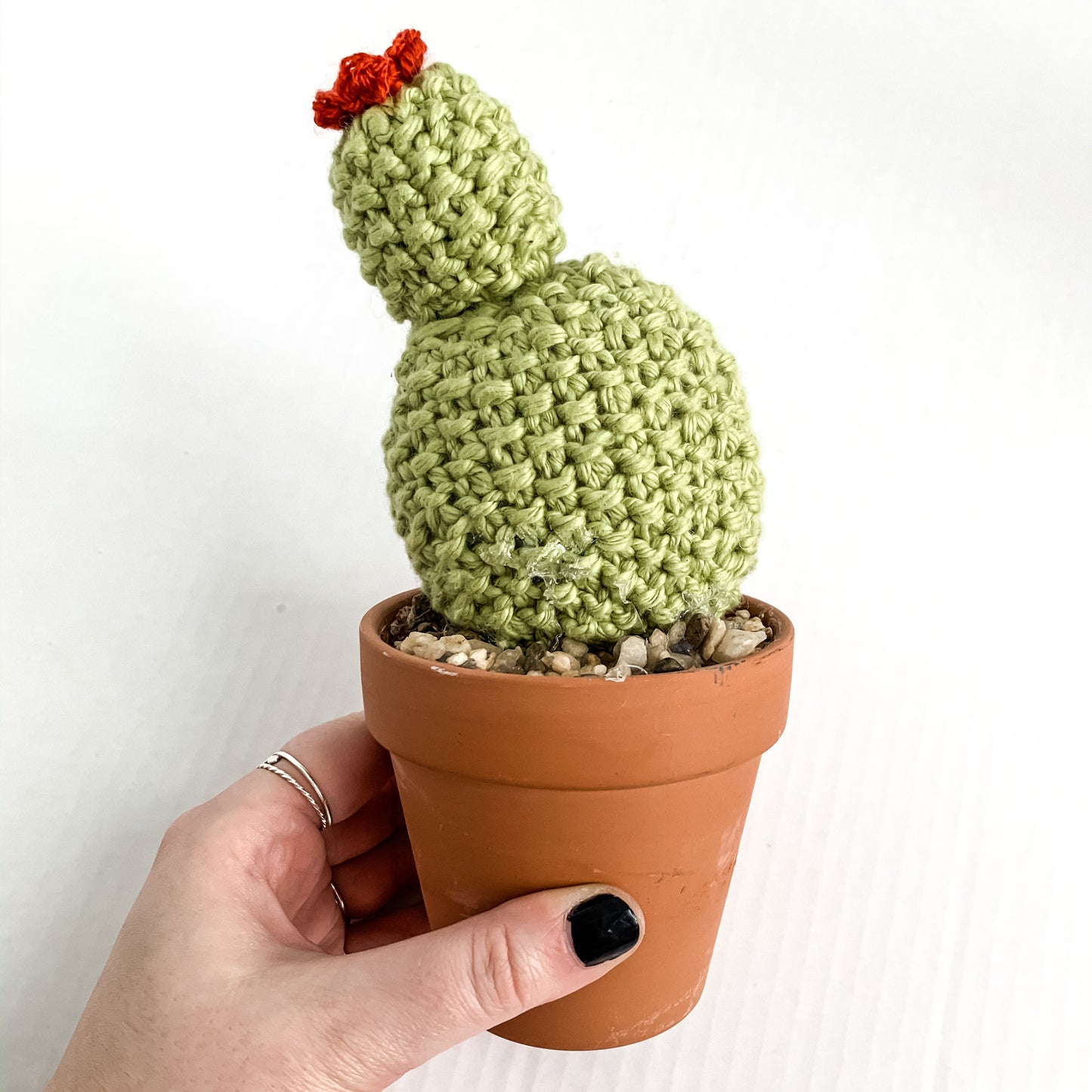 Knit Cactus // Prickly Pear, Knit Cactus Plant with Flower Planted in Terracotta Pot // Boho Home Decor// Home Office Decor