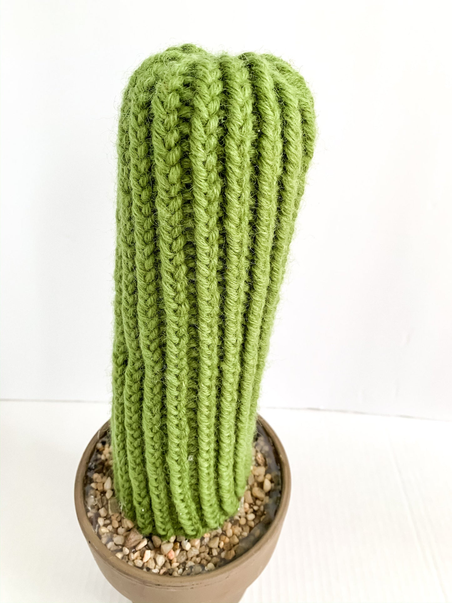 Knit Cactus // Pencil Cactus, Knit Cactus Planted in Up-cycled Brown Pot // Boho Home Decor // Home Office Decor // Desk Accessory