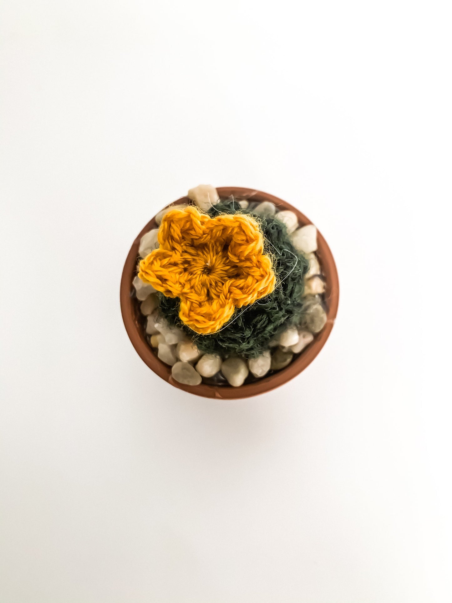 Knit Cactus // Barrel Cactus, Knit Cactus Plant with Yellow Flower Planted in Mini Terracotta Pot // Boho Home Decor // Home Office Decor