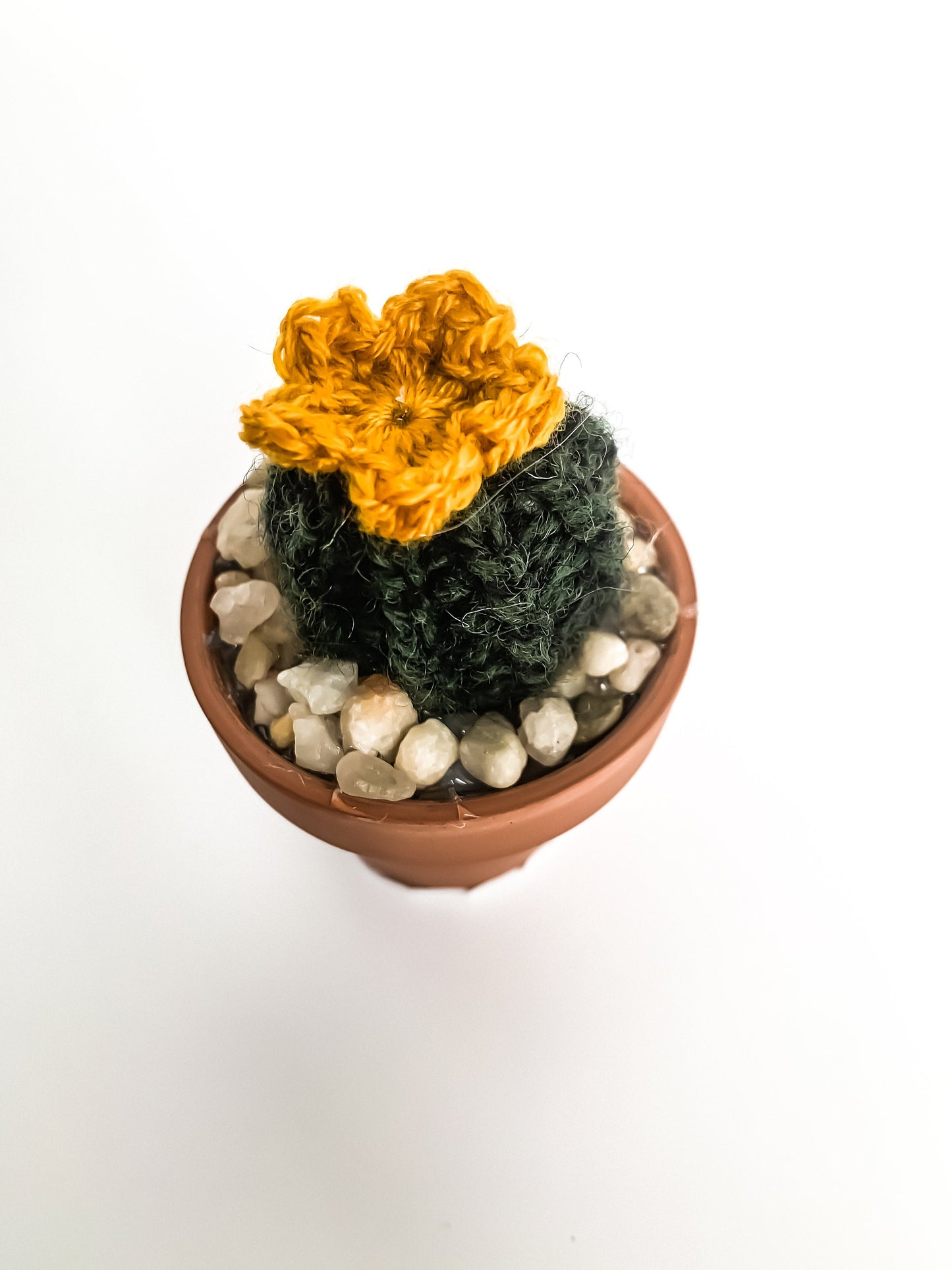 Knit Cactus // Barrel Cactus, Knit Cactus Plant with Yellow Flower Planted in Mini Terracotta Pot // Boho Home Decor // Home Office Decor