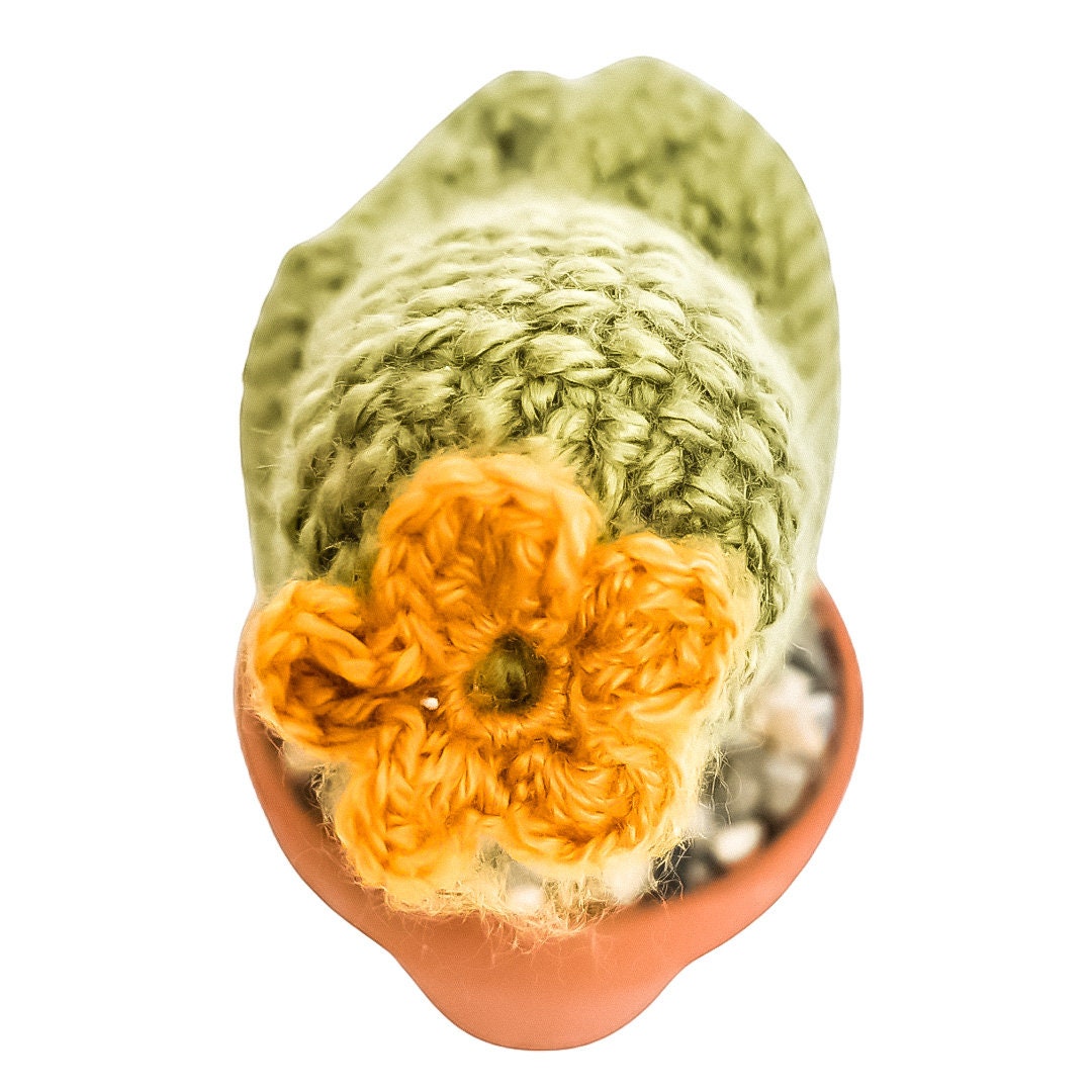 Knit Cactus // Prickly Pear Cactus, Knit Cactus Plant with Yellow Flower Planted in Terracotta Pot // Boho Home Decor // Home Office Decor