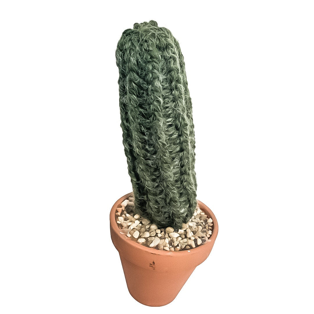 Knit Cactus // Pencil Cactus, Fuzzy Knit Cactus Planted in Terracotta Pot // Boho Home Decor // Home Office Decor // Desk Accessory